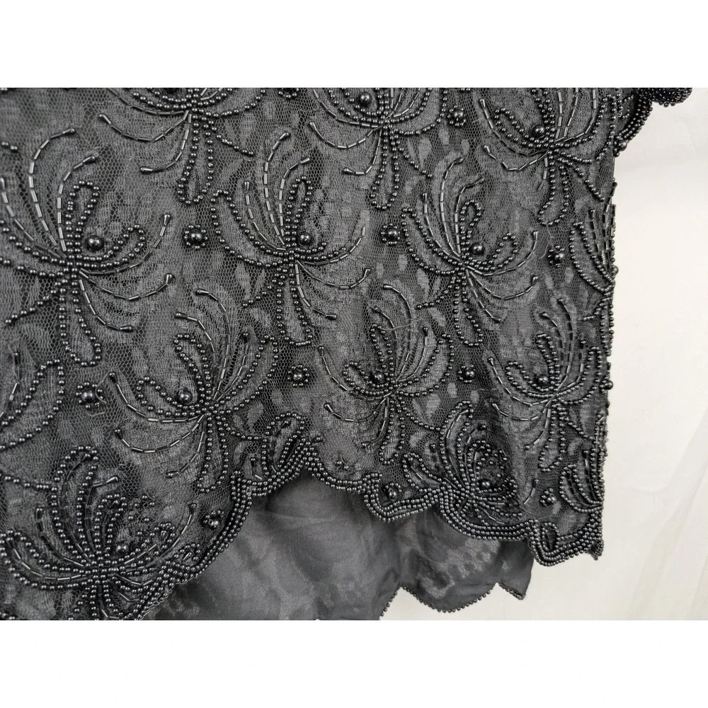 Vintage Beaded Whimsigoth Scalloped Edge Top Size M Black Dark Romantic Grunge